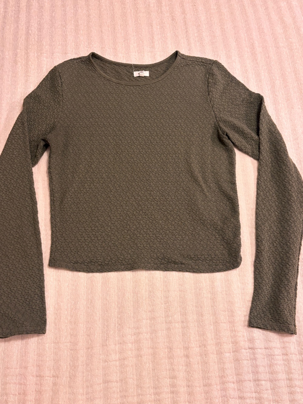 aerie Olive Textured Crop Scoopneck Shirt